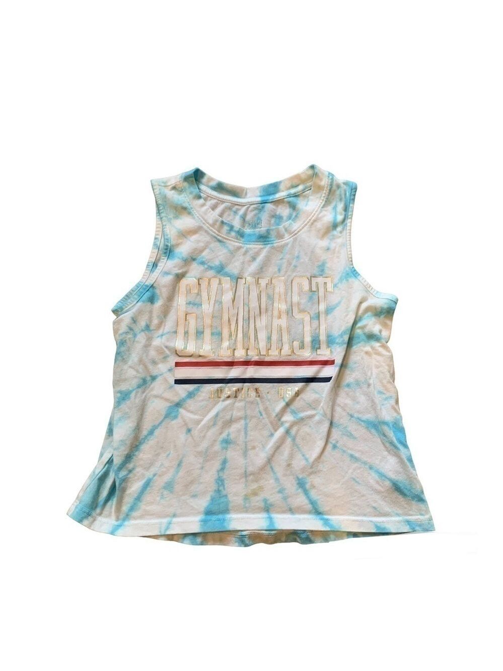 JUSTICE Blue & White Tie Dye Gymnast Sleeveless Top size 8